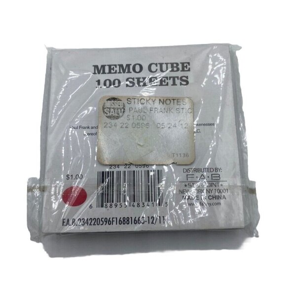 Paul Frank Sticky Notes 3 Inch 100 Sheets Memo Cube Julius The Monkey 90s Y2K - Picture 2 of 9